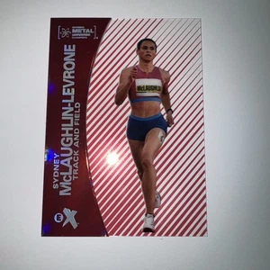 RED CREDENTIALS /10 SYDNEY MCLAUGHLIN-LEVRONE 2024 SKYBOX METAL CHAMPIONS EX-10 - Picture 1 of 5
