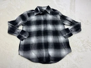 Banana Republic Shirt Womens Small Black Gray Plaid Flannel Button Up - Picture 1 of 11