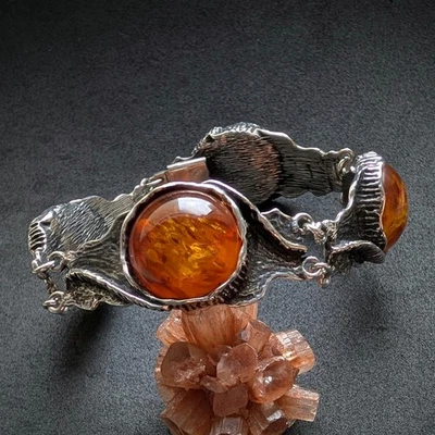 Vintage Designer Armband 835 Silber Bernstein Silberschmiedearbeit massiv alt - Bild 1 von 4