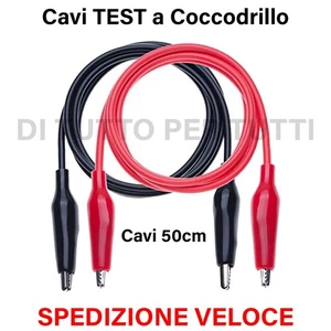 2 CAVI CON PINZE A COCCODRILLO 28mm ISOLATE 50cm Morsetti Clip Batteria TEST - Foto 1 di 3