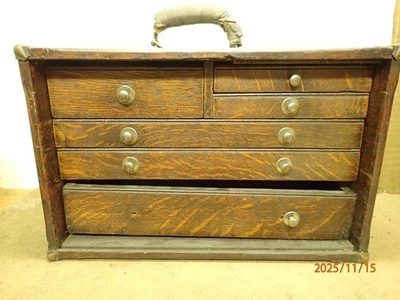 VINTAGE WOODEN MACHINIST TOOLBOX TOOL CHEST BOX MISSING SECURITY PANEL KEY - Image 1 of 4
