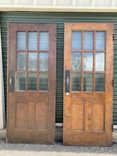 2 Antique Oak Doors, 9 Glass Panes ~ Heavy, Kickplates, Salvaged Bowdoin College
