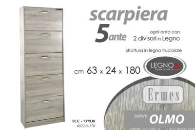 SCARPIERA 5 ANTE MODERNA SLIM DOPPIA PROFONDITà SALVASPAZIO OLMO 180*63*24 cm - Immagine 1 di 4
