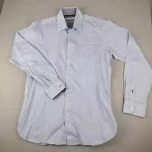 Ted Baker Shirt Mens 15.5 34/35 Four Way Stretch Button Up Blue Long Sleeve - Picture 1 of 9