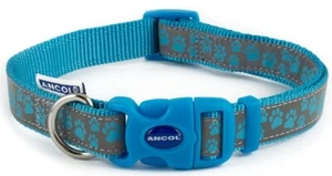 Reflektierendes Hundehalsband - Blau. Pfotenabdruck, verstellbar, Schnalle, D-Ring. 2 Größen. - Bild 1 von 9