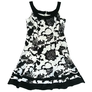 Vestido Jones Wear ajustado y acampanado cuello redondo sin mangas sin forro hasta la rodilla blanco y negro talla 12 - Imagen 1 de 4