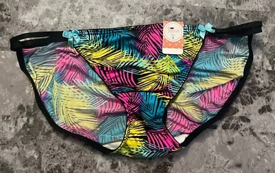 NWT FLIRTITUDE S SMOOTH PINK YELLOW AQUA PALM RARE STRAPPY STRING BIKINI PANTIES - Image 1 of 4