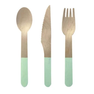 Pastel Mint Green Wooden Cutlery Set 30pk - Picture 1 of 1