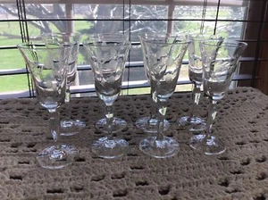 8 1940’s Pioneer Japan Willow Moon vintage etched 1 oz cordials 3 5/8” - Picture 1 of 5