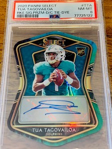 2020 PANINI SELECT #TTA TUA TAGOVAILOA ROOKIE TIE DY D/C AUTO 3/10 NM-MINT PSA 8