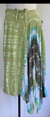 Barbara Lesser Capas Midi Chartreuse Tie Dye Arte Falda Corbata Cintura Talla S Nueva Foto 1 de 4