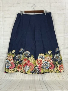 Women 12 Linen Blend Midi Skirt Floral Cottage Whimsy Fairy Flowy A-line - Picture 1 of 5