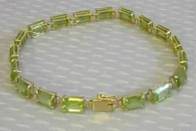 Lab Created Peridot Women Tennis Bracelet 4Ct Emerald Cut 14K Yellow Gold Plated - Image 1 of 4