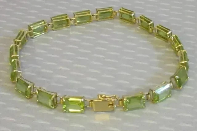 Lab Created Peridot Women Tennis Bracelet 4Ct Emerald Cut 14K Yellow Gold Plated - Image 1 of 4