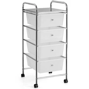 Costway 4-Drawer Cart Storage Bin Organizer Rolling w/Plastic Drawers Clear - Picture 1 of 11