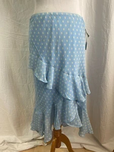 NUEVO CON ETIQUETAS Ralph Lauren Arcadia Azul y Blanco Lunares Seda Volantes en Niveles Falda 10P - Imagen 1 de 4