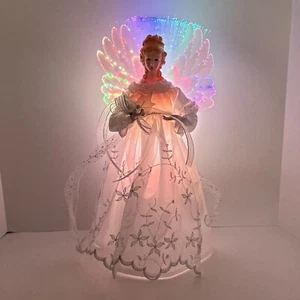 Christmas Angel Tree Topper White Silver Feather Fiber Optic 17” Tall (G5) - Picture 1 of 17