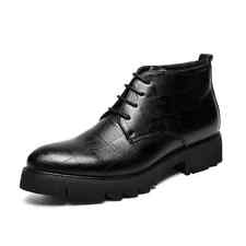 Summer Dress Formal Shoes Men's Business Ankle Boots Lace Up Heel Platform Black