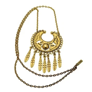 Collar Vanessa Mooney El Sabio Pluma Cuelga Tono Dorado Declaración Pasarela - Imagen 1 de 10