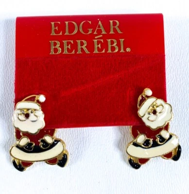 Christmas Vintage NOS Edgar Berebi Earrings Santa Holiday - Image 1 of 2