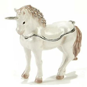 Caja de baratijas de peltre con joyas unicornio fantasía mítica decoración del hogar - Imagen 1 de 2