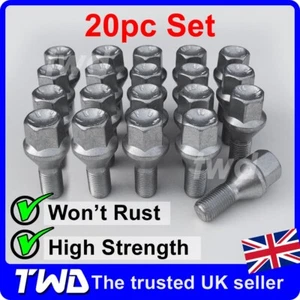 20x WHEEL BOLTS FIAT 500 (2007+) ALLOYS (M12X1.25) SILVER NUT LUG STUD SET [20C] - Picture 1 of 5