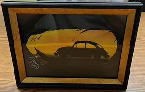 Juan Santiago Feather Painting ~ VW Beetle Clearwater Beach 2016 Framed NICE! - Picture 1 of 2