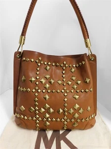 Michael Kors Hobo Schultertasche Cognac Braun Nieten Leder Italy - Bild 1 von 6