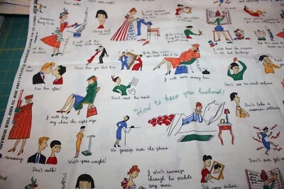 Michael Miller CÓMO MANTENER A TU MARIDO Tela de Algodón Divertida Fuera de Uso RARO 1 yarda Foto 1 de 4