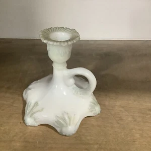 Vintage Victorian Milk Glass Candle Holders with Finger Loop Handle 4 1/2”h - Picture 1 of 8