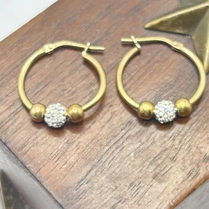 MOM Jordan Gold Over Sterling Silver Hoop Earrings Vermeil Crystal CZ Balls 925 - Picture 1 of 4