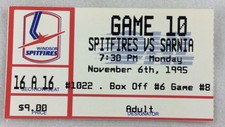 OHL 1995 11/06 Sarnia Sting at Windsor Spitfires Hockey Ticket