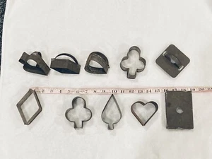 10 Antique Primitive Tin Cookie Cutters. Playing Card Shapes, Folk Art - Picture 1 of 9