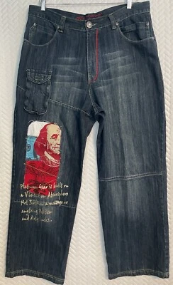 Jeans masculino Platinum Gear folgado 40x32 perna larga hip hop streetwear azul vintage - Imagem 1 de 4