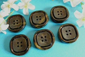 231C Superb Vintage Buttons 'Lichen' Black And Green Lot 6 Buttons Ep. 1960/70 - Picture 1 of 4