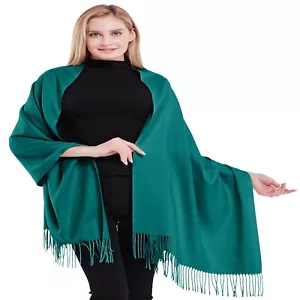 Teal Green 100% Cashmere Shawl Pashmina Scarf Wrap Hand Made in Nepal CJ Apparel - Picture 1 of 15