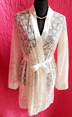 APT 9 White Bridal Floral Lace Robe + Tie SatinTrim Sz S Long Sleeve To Knee  - Image 1 of 4