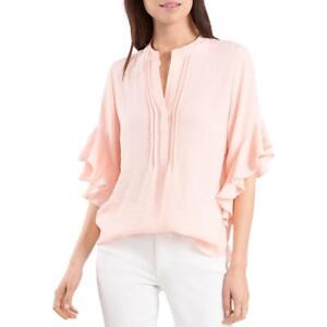 Vince Camuto Womens Pintuck Hi Low Flutter Sleeves Blouse Top BHFO 7557