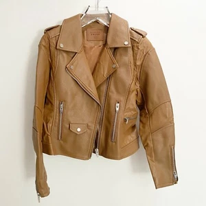 BlankNYC Easy Rider Moto Cognac Brown Faux Leather Jacket Vegan Coat Size Large - Picture 1 of 12