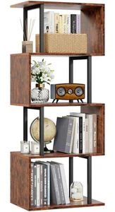 5-Tier Bookshelf, S-Shaped Geometric Bookcase, Narrow Freestanding Display Sh... - Picture 1 of 9