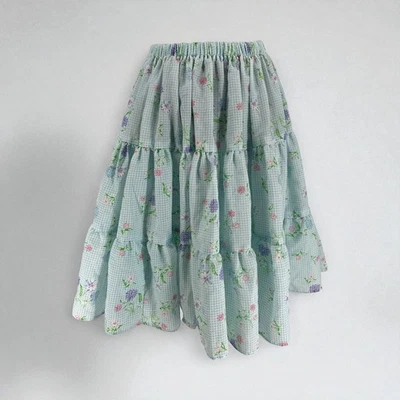 Falda de Baile Cuadrada Círculo Azul Floral Guinga Años 80 Country Prairie Rockabilly Foto 1 de 4