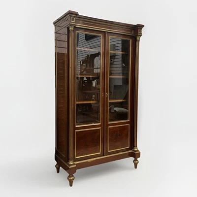 ANTIQUE FRENCH LOUIS XVI MAHOGANY VITRINE CURIO BOOKCASE CABINET 63.5” High - Image 1 of 4