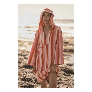 Trovata Birds of Paradis Garazi Cabana Dress Pink Orange Stripe Swim Cover-Up XS - Picture 1 of 7