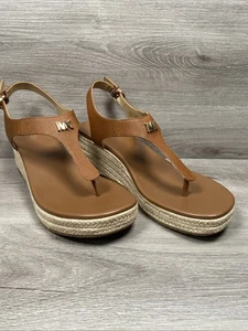 MICHAEL KORS Damas Tanga Alpargata Cuña Sandalias Talla 10M Tostado Tiras - Imagen 1 de 13