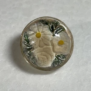 Vintage 3 Cream Flowers Paperweight Glass Button 123-24 - Picture 1 of 5
