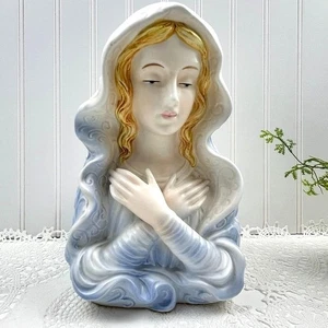Vintage Samson Import Relpo Porcelain Praying Madonna Planter Blue & White 10" - Picture 1 of 14
