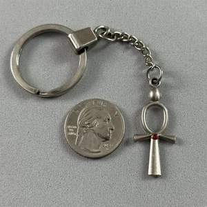 Egyptian Ankh Symbol Red Rhinestone Silver Tone Charm Keychain Key Ring #54878 - Picture 1 of 2