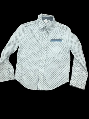 KIDS HUGO BOSS BOY'S 5 DRESS SHIRT WHITE PRINTED BUTTON DOWN COTTON - Image 1 of 4