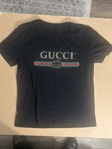 GUCCI Women’s T-Shirt Size M Black Cotton logo - Picture 1 of 11