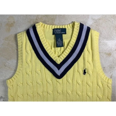 Polo Ralph Lauren Niños Amarillo Cable Tejido Cuello en V Suéter Chaleco Talla 5 Foto 1 de 4